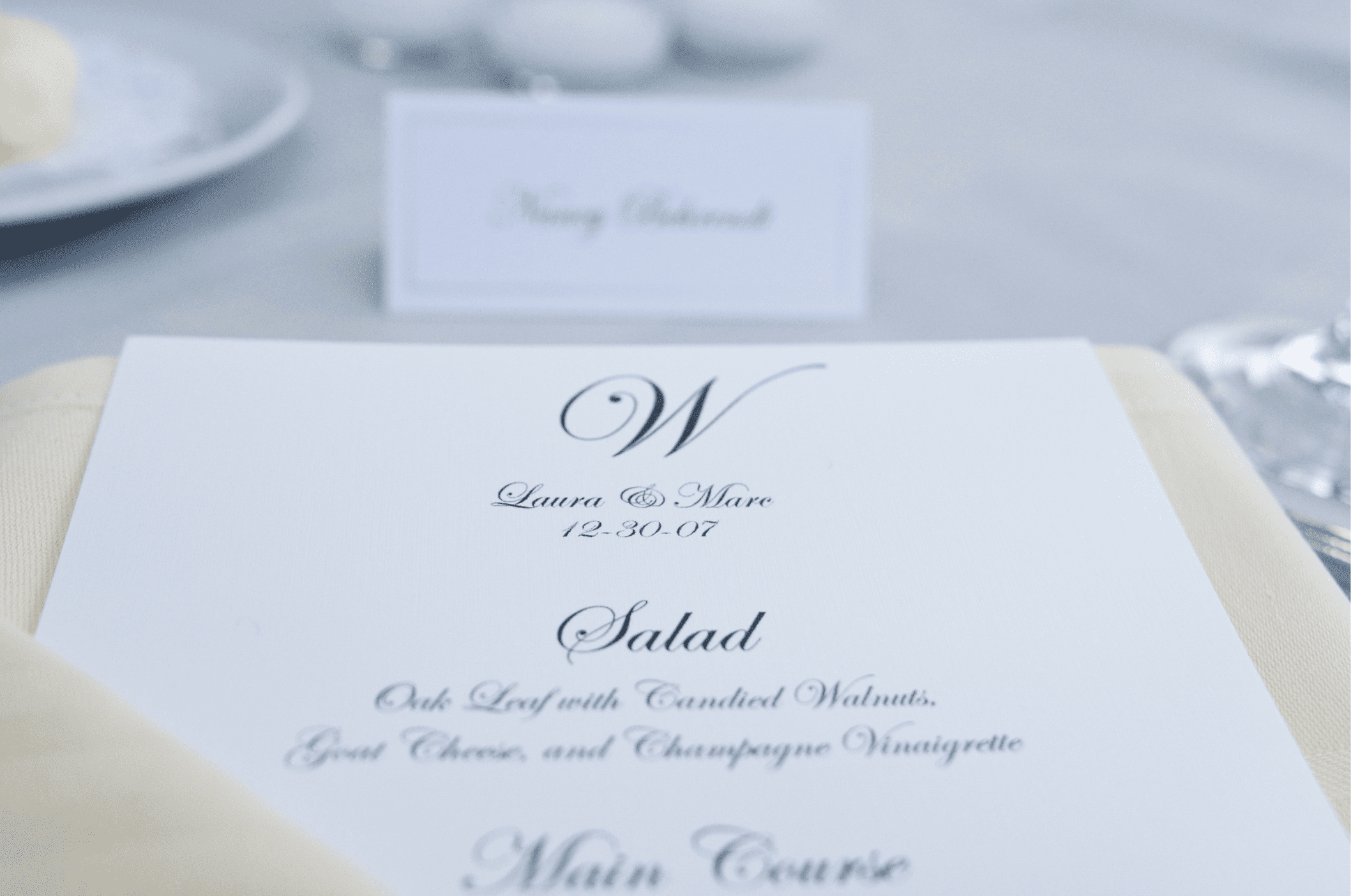 Menu mariage en carton