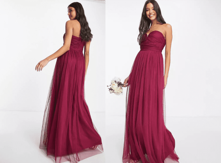 Robe longue rouge en tulle de la marque Asos